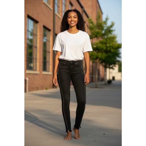 Rag & Bone Jeans Womens 24 High Rise Skinny Zip Hem Frayed Ankle Stretch Denim - Picture 1 of 8
